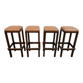 Set of 4 Kroll Furniture Custom Leather Barstools. Original Price: $7,100.00