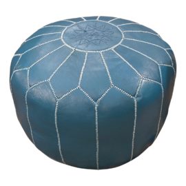 Moroccan Turquoise Leather Pouf