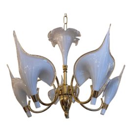 1970s Franco Luce Murano Glass Cala 5-Lily Chandelier