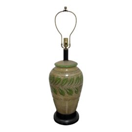 Late-20th Century Hand-Painted Leaf Design Table Lamp