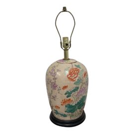 Mid-20th Century Floral Chinese Porcelain Jar Table Lamp