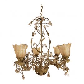 Shabby Chic Glass + Metal 5-Light Chandelier