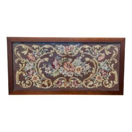 Vintage Custom Framed Burgundy + Floral Needlepoint