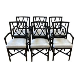 McGuire Black Rattan Arm Chairs - Set of Six