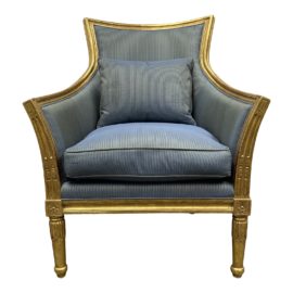 Empire Style Gold Leaf Arm Chair + Blue & Green Silk