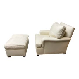 Custom Rolled Arm Linen Chair + Ottoman
