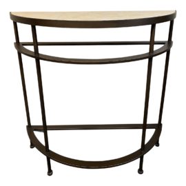 Limestone Top Bronze Finish Demilune Table. Original Price: $1,200