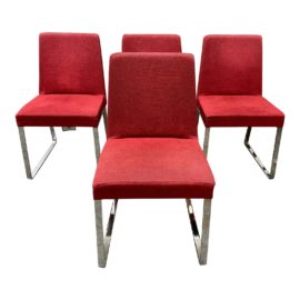 Calligaris Chrome + Red Fabric Side Chair - Set of 4