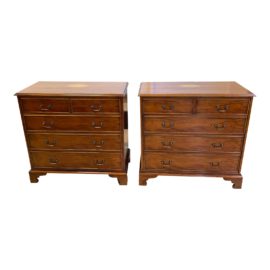 Early 20th-Century English Wood + Inlay Chest of Drawers - a Pair