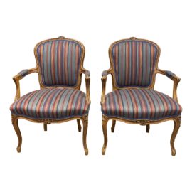Mid 20th Century French Walnut Arm Chairs- a Pair