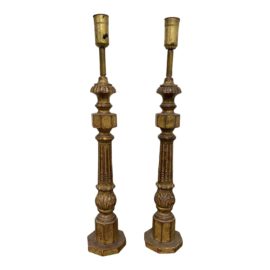 Early 20th Century Brass + Gold Finish Table Lamps - a Pair