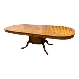 Early 20th Century Batesville Burled Wood + Pedestal Oval Extension Dining Table