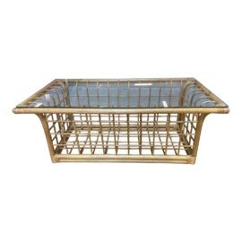 Mid 20th Century Bamboo + Glass Coffee Table
