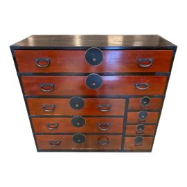 Late 20th Century Asian Red + Black Finish Tansu Chest