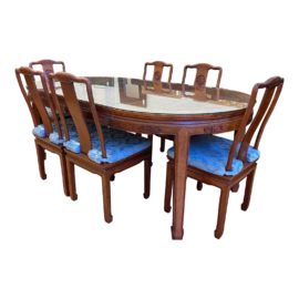 Mid 20th Century Chinese Rosewood Extension Table Dining Set - 7 Pieces