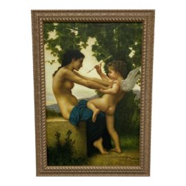 Custom Framed Woman and Baby Cupid Painting