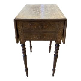 Early 20th Century Traditional Inlaid Drop Leaf Side Table. Original Price: $1,400