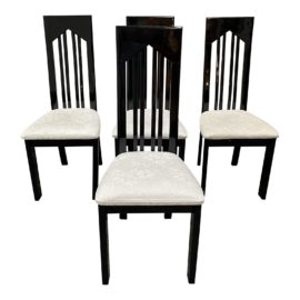 Late 20th Century Highback Black Lacquered Chair - Set of 4