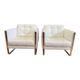 Italian Homes White Leather Arm Chair - a Pair. Original Price: $4,100