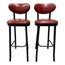 Lion Brand Late 20th-Century Barstools Red Vinyl - a Pair
