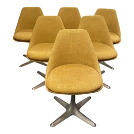 Mid 20th Century Maurice Burke Upholstered Pedestal Chairs- Set of 6