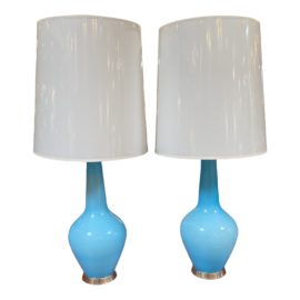 Robert Abbey Jonathan Adler Capri Blue Glass Table Lamps - a Pair. Original Price: $500
