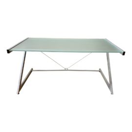 Contemporary Z-Line Frosted Glass + Metal Desk