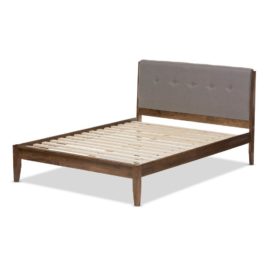 Queen Size Leyton Mid-Century Gray Fabric Upholstered Bed Frame. Original Price: $500