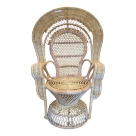 1970's Rattan Manila Fan Back Arm Chair