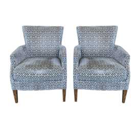 Gregorious Pineo Custom Upholstered Cut Velvet Lounge Chairs - a Pair