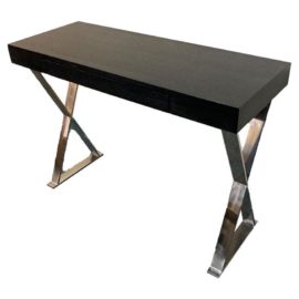 Contemporary Black Finish + Chrome Base Desk + Drawers