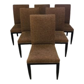 High Back Chenille + Leather Welted Side Chairs - Set of Six
