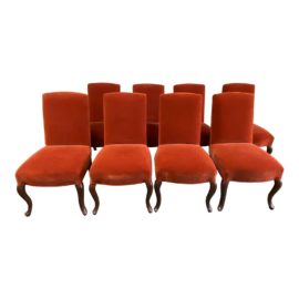 Custom Mohair + Walnut Dining Room Chairs, Set of Eight. Original Price: $3,400