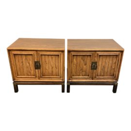 Henredon Vintage Oak Nightstands - a Pair