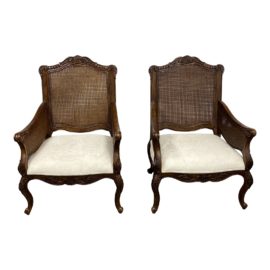 King Group Bergere + Cane Arm Chairs - a Pair