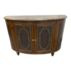 Demi Lune Marble Top Leather + Wood Cabinet