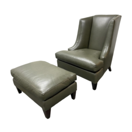 Baker Furniture Holly Hunt Moderne Wing Chair + Ottoman. Original Price: $6,916