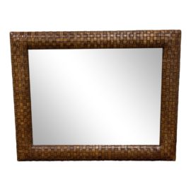Ethan Allen Handwoven Frame Leather Mirror