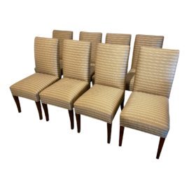 Jim Thompson Custom Fabric Upholstered Parson Dining Chairs - Set of 8. Original Price: $8,900