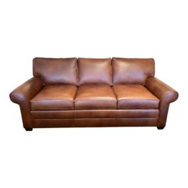Ethan Allen Bennett Roll-Arm Sofa in Sienna Leather. Original Price: $3,100
