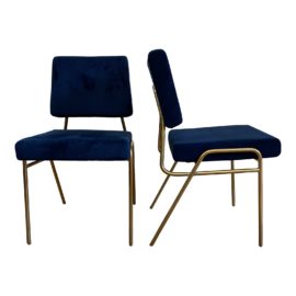 West Elm Wire Frame Navy + Gold Side Chair - a Pair. Original Price: $478