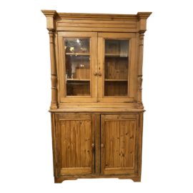 Mid 20th Century French Country Pine Display Glass Hutch