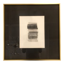 Original Abstract Watercolor Silver Pigment in Brass Framed. Original Price: $1,100