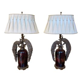 Cast Bronze Peacock Lamps - a Pair