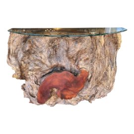 Custom Monkey Pod Wood Console Table + Glass Top