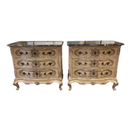 Henredon Marseilles Marble Top French Provincial Three Drawer Dresser - a Pair. Original Price: $8,000