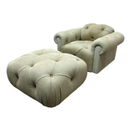 J. Robert Scott Suede Celedon Lounge Swivel Chair + Ottoman