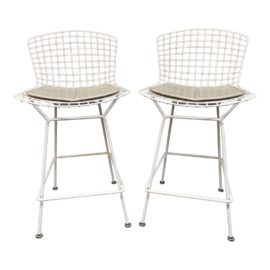 Knoll Studio Harry Bertoia White Bar Stools - a Pair. Original Price: $3,698