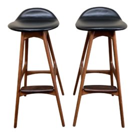 Mid 20th Century Domus & Danica Teak + Rosewood + Leather Barstools, a Pair