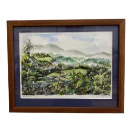 Custom Framed Original Small Scale Watercolor Landscape, Signed by Artist